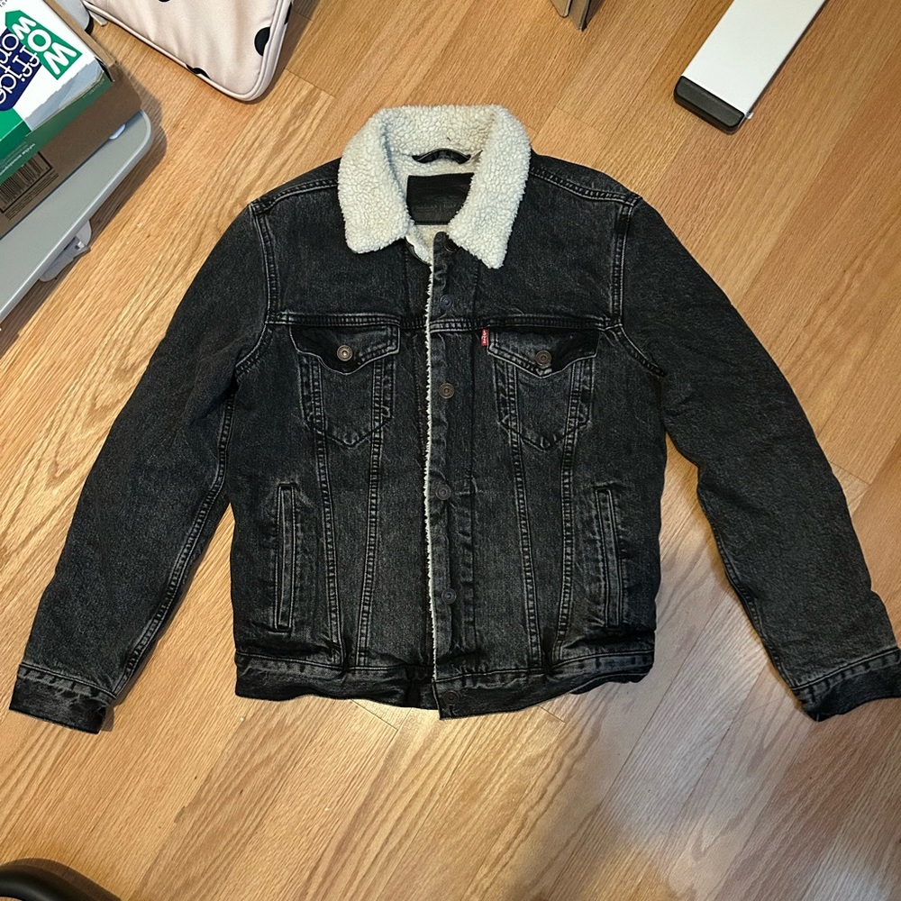 Levi’s Men’s Black Denim Sherpa Lined Trucker Jacket - Size Small